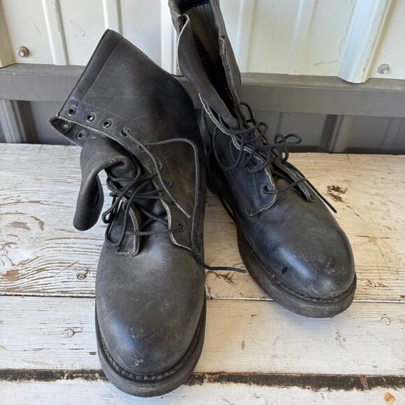 Vtg Addison Shoe Co Black Leather Combat Boots Steel Toe Mens Sz 8.5 R Biltrite main image 6
